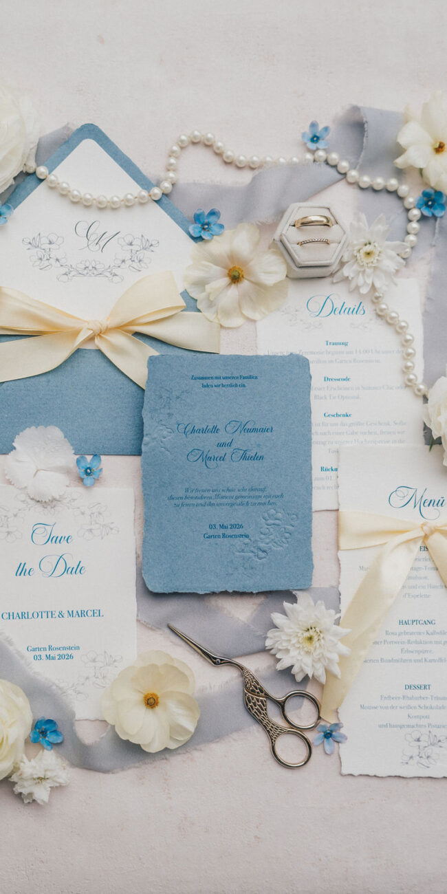Luxury wedding Papeterie in butteryellow und blau